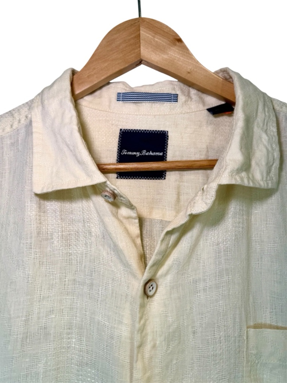 Tommy Bahama Short-Sleeve Linen Camp Shirt XL Mens Cream Lightweight Beach Style